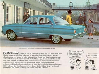 Illustration for article titled Charles Schultz Helps Move '62 Falcons Off The Showroom Floor